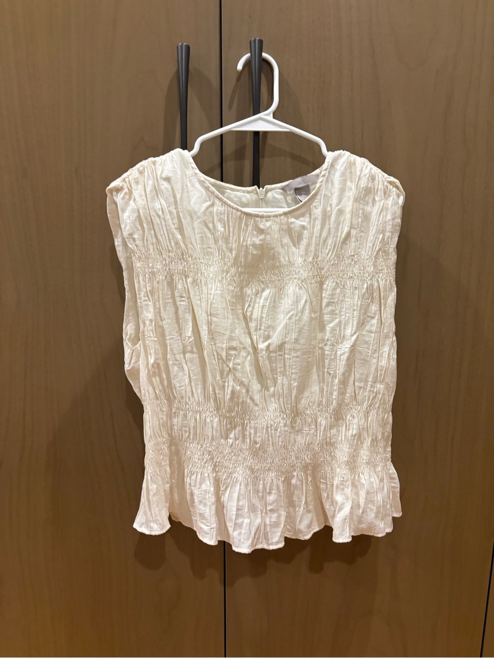 H&M Cream Smocked Peplum Cap-Sleeve Top